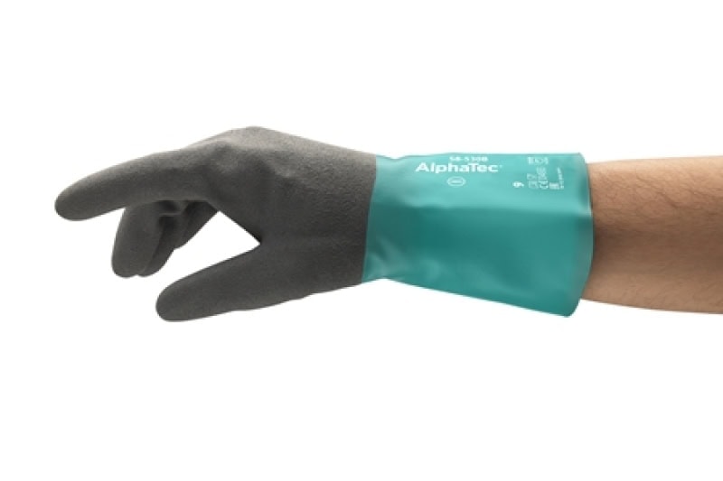 Preview: Ansell AlphaTec™ 58-530B Chemikalienschutzhandschuh 58530B090, Für sicheren Griff bei Chemikalien sowie Öl- und Feuchtarbeiten, Größe 9, Grau, 290 mm lang,  Mit Ansell GRIP™ Technologie