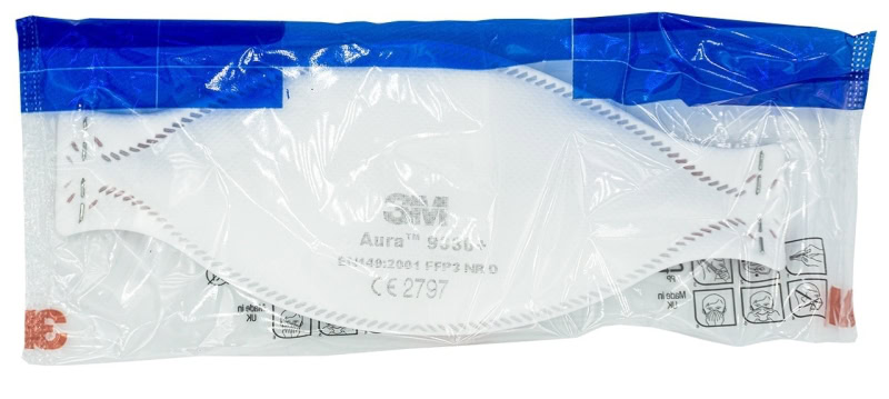 Preview: 3M™ Aura™ Atemschutzmaske 9330D+ FFP3 NR D, Industrievariante, Hygienisch einzelverpackt, Lose Industrieware ohne Kartonage, Pandemiemaske