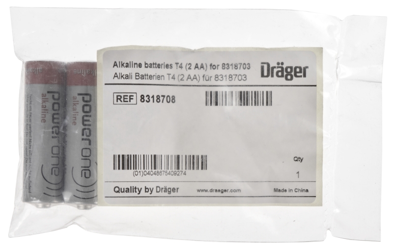 Preview: Dräger® X-am® Alkali Batterien T4 8318708, 2 Stück pro Packung, Wiederladbar, Für Dräger® X-am® 2000