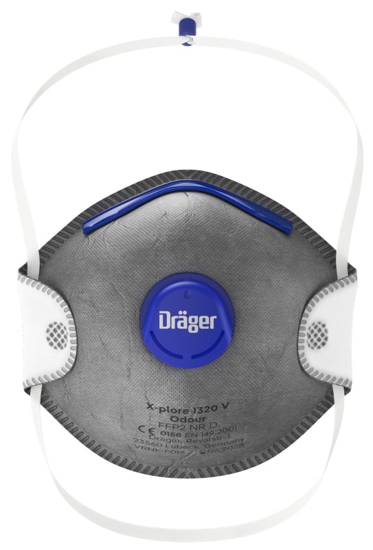 Preview: Dräger® X-plore® Vorgeformte Atemschutzmaske / Partikelmaske 1320 V Odour FFP2 NR D 3951215, Universalgröße, Hygienisch einzelverpackt, VarioFlex™ Kopfband, Mit Ausatemventil, Schützt effektiv gegen Feinstäube und Partikel