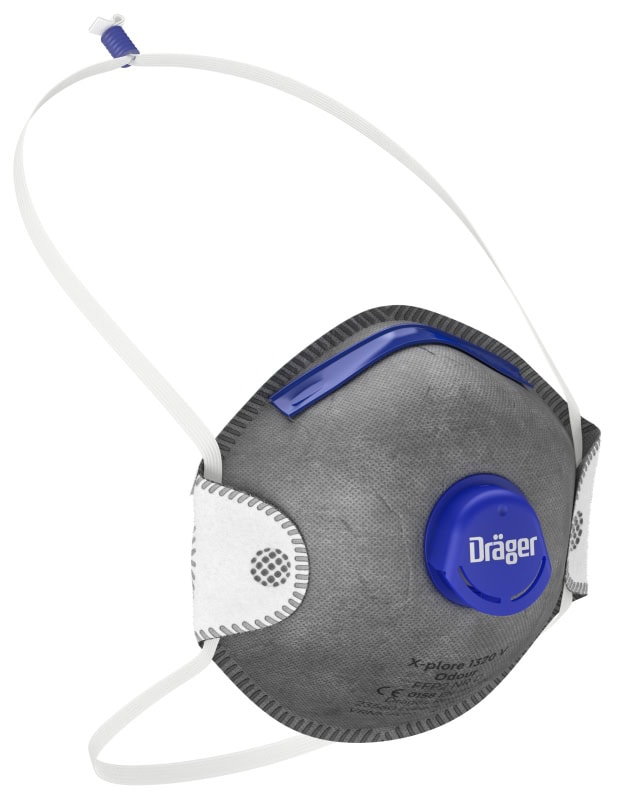 Preview: Dräger® X-plore® Vorgeformte Atemschutzmaske / Partikelmaske 1320 V Odour FFP2 NR D 3951215, Universalgröße, Hygienisch einzelverpackt, VarioFlex™ Kopfband, Mit Ausatemventil, Schützt effektiv gegen Feinstäube und Partikel