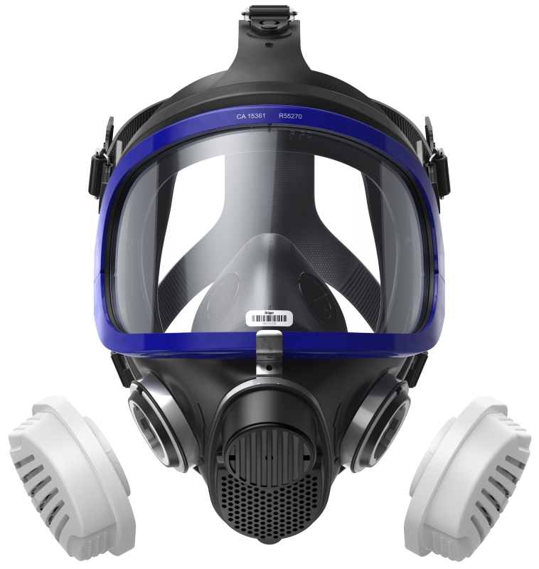 Preview: Dräger® X-plore® 5500 Gasmaske / Vollmaske Handwerker Set 3713468, Universalgröße, P3 R D Partikelfilter, Schlagfeste PC Sichtscheibe, EPDM, Dräger® Bajonett-Klick Filteranschluss