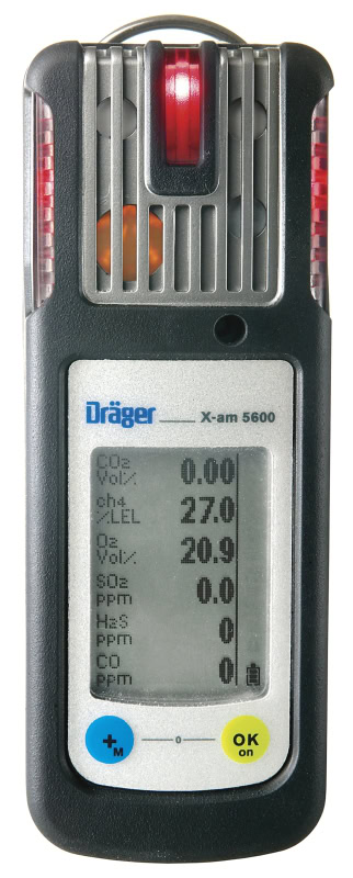 Preview: Dräger® X-am 5600 Mehrgasmessgerät Freimessung Set 8326581, Sensoren: DUAL IR Ex/CO2 ES + XXS O2 + XXS CO/H2S, inkl. Ladestation und Pumpen Koffer mit Zubehör, Ideal für Kanalarbeiten