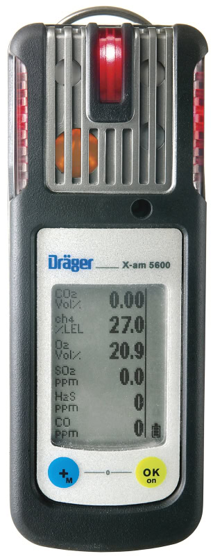 Preview: Dräger® X-am® 5600 Mehrgasmessgerät VN00653, Sensoren: IR Ex/CO2, O2, H2S LC/CO LC, 1 bis 6 Gase Messgerät, IP 67 Wasserdicht, Für die Freimessung von Kanälen, Schächten und geschlossenen Räumen