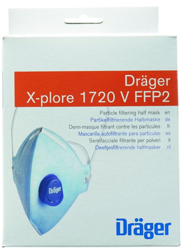 Preview: Dräger® X-plore® 1720V FFP2 NR D Atemschutzmaske / Partikelmaske 3951084, Universalgröße, Ausatemventil, Hygienisch einzelverpackt, Wirksamer Schutz gegen Feinstäube und Partikel bei hohem Tragekomfort