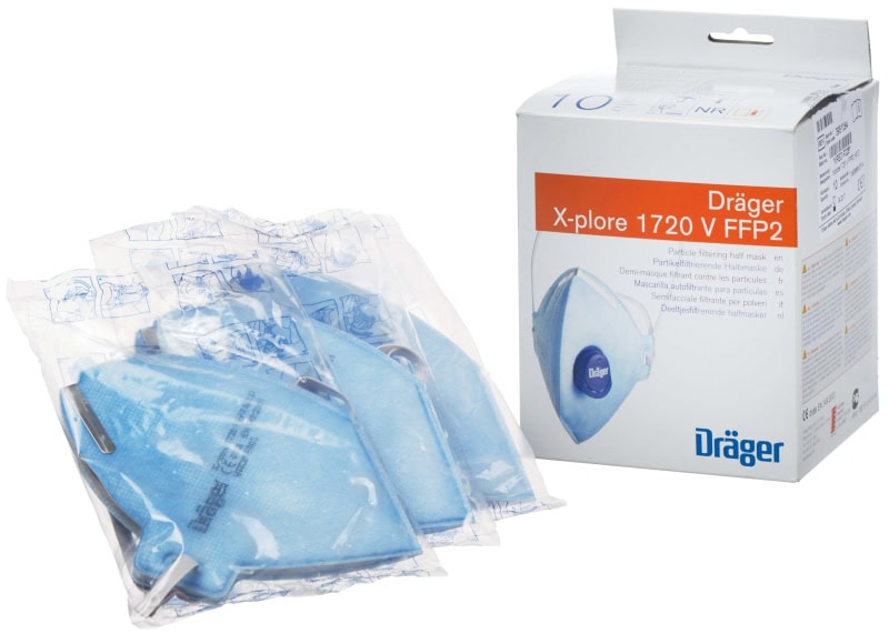 Preview: Dräger® X-plore® 1720+V FFP2 NR D Atemschutzmaske / Partikelmaske 3951384, Hygienisch einzelverpackt, Wirksamer Schutz gegen Feinstäube und Partikel bei hohem Tragekomfort