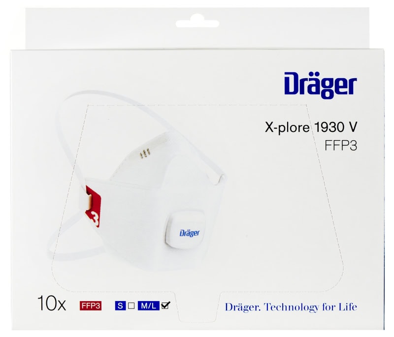 Preview: Dräger® X-plore® 1930 FFP3 NR D Atemschutzmaske / Partikelmaske 3951931, Größe S, Ideal für Brillenträger, Hygienisch einzelverpackt, Wirksamer Schutz gegen Stäube und Partikel bei hohem Tragekomfort