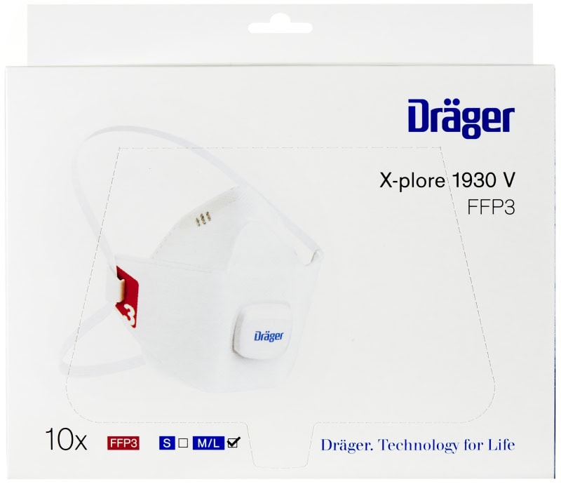 Preview: Dräger® X-plore® Atemschutzmaske / Partikelmaske 1930V FFP3 NR D 3951936, Größe S, Ideal für Brillenträger, Hygienisch einzelverpackt, Wirksamer Schutz gegen Stäube und Partikel bei hohem Tragekomfort