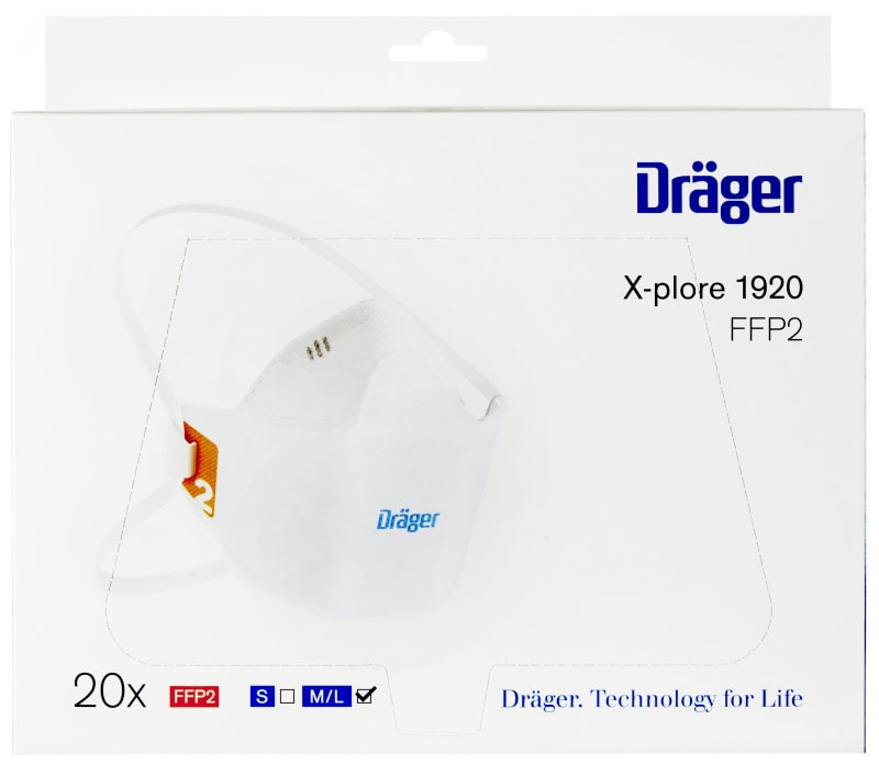 Preview: Dräger® X-plore® 1920 FFP2 NR D Atemschutzmaske / Partikelmaske 3951921, Größe S, Ideal für Brillenträger, Hygienisch einzelverpackt, Wirksamer Schutz gegen Stäube und Partikel bei hohem Tragekomfort