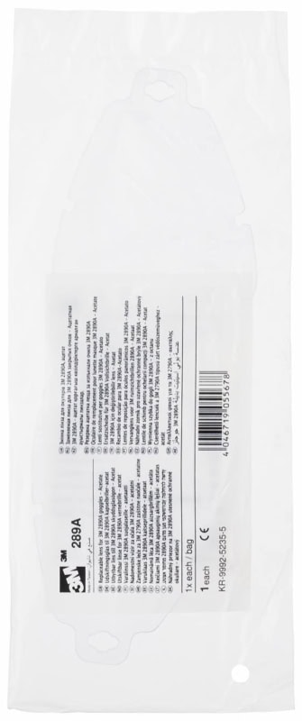 Preview: 3M™ 289A, Klar, AS/AF/UV, 2C-1.2 3M 1 FT N, Austauschscheibe aus Acetat für 3M™ Vollsichtbrille 2890A/2890SA