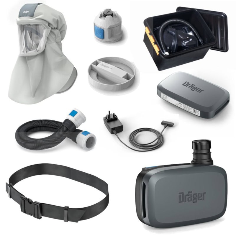 Preview: Dräger® X-plore® 8300 Eichenprozessionsspinner Gebläseatemschutz Set VN02090, EPS Set, TH3/TM3, 8 - 11 Stunden Laufzeit, Partikelschutz, Schützt vor Brennhaaren, Teile: [R59870, R59600, 3732600, 3732610, 3732635, 3732641, 3732631, 3732632, R63425]