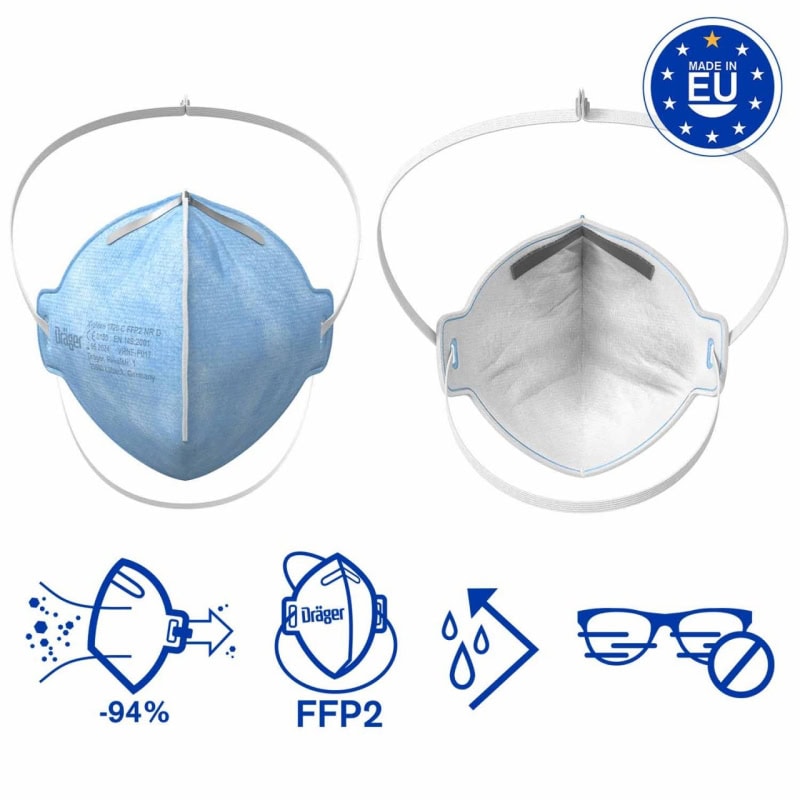 Preview: Dräger® X-plore® 1720 FFP2 NR D 3951083, Universalgröße, Hygienisch einzelverpackt, Wirksamer Schutz gegen Feinstäube und Partikel bei hohem Tragekomfort