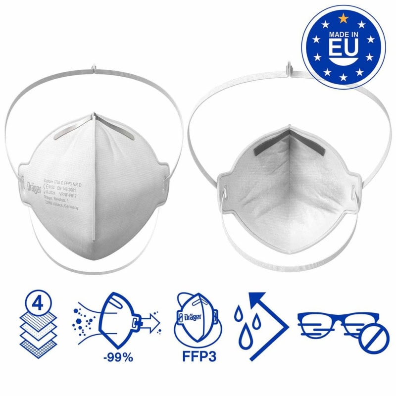 Preview: Dräger® X-plore® 1730 FFP3 NR D 3951086, Hygienisch einzelverpackt, Wirksamer Schutz gegen Feinstäube und Partikel bei hohem Tragekomfort