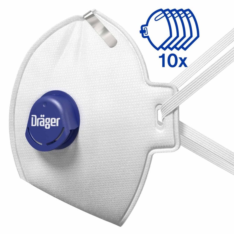 Preview: Dräger® X-plore® 1730+V FFP3 NR D Atemschutzmaske / Partikelmaske 3951388, Hygienisch einzelverpackt, Wirksamer Schutz gegen Feinstäube und Partikel bei hohem Tragekomfort