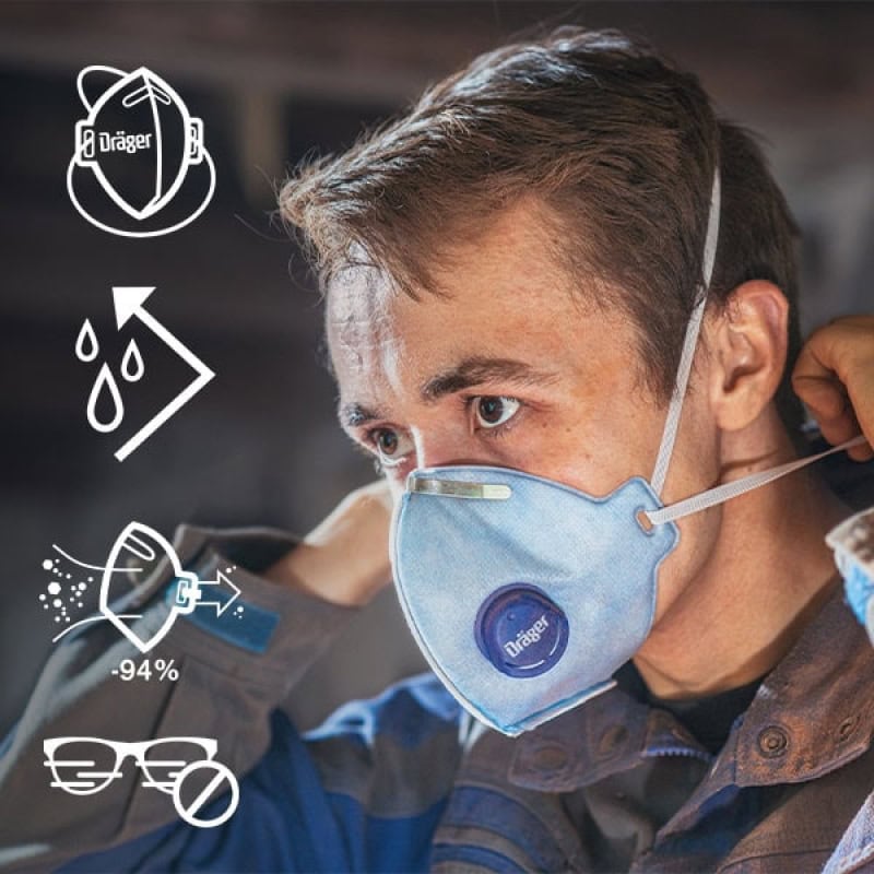 Preview: Dräger® X-plore® 1720+V FFP2 NR D Atemschutzmaske / Partikelmaske 3951384, Hygienisch einzelverpackt, Wirksamer Schutz gegen Feinstäube und Partikel bei hohem Tragekomfort