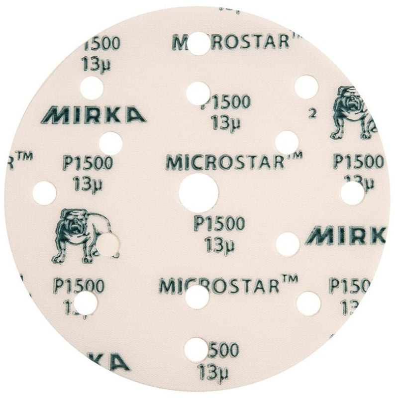 Preview: Mirka® Microstar FM61105081, Ø 150 mm, P800, 15-fach gelocht, Kletthaftend, Schleifscheibe mit Aluminiumkorn