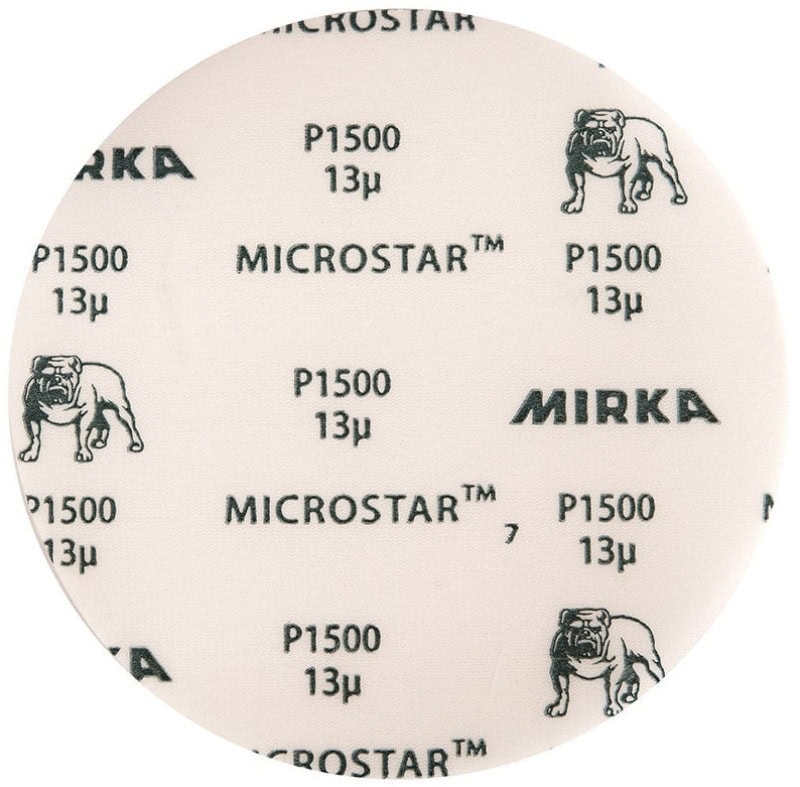 Preview: Mirka® Microstar FM62205094, Ø 150 mm, P1500, Ungelocht, Kletthaftend, Schleifscheibe mit Aluminiumkorn