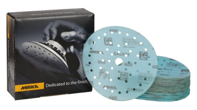 Preview: Mirka® Galaxy Schleifscheiben Testkit SEYGALAXY150L, Ø 150 mm, 2x P40, P80, P120, P180, P240, P320, Multilochung, Kletthaftend, Multifit™ Technologie, Filmscheibe mit Präzisions-Keramik- & Aluminiumkorn