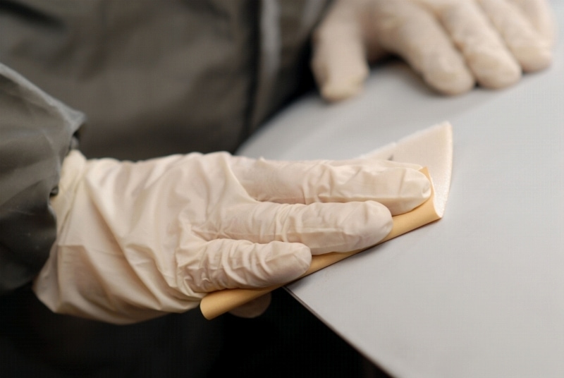 Preview: Mirka® Goldflex Soft 2912707018, 115 mm x 125 mm, P180, A, Weich, Ohne Haftung, 200 Stück auf der Rolle, Perforierte einseitige Handpads mit Aluminiumkorn, Für Finish- und Polierarbeiten an Werkstücken