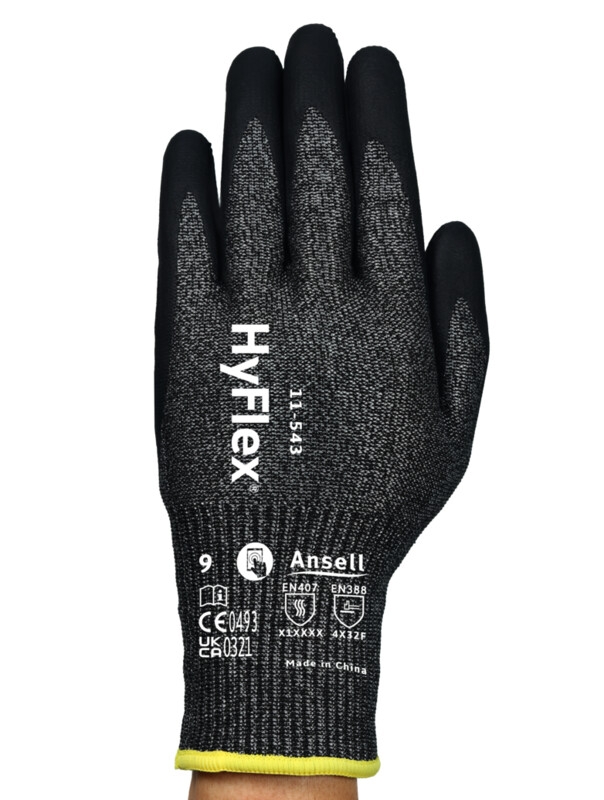 Preview: Ansell Hyflex™ 11-543 Schnittschutzhandschuh 11543060, Für Metallbearbeitung und Montage, Größe 6, Schwarz, 213-267 mm lang, Mit INTERCEPT™ & FORTIX™ Technologie