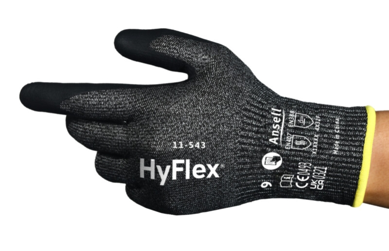 Preview: Ansell Hyflex™ 11-543 Schnittschutzhandschuh 11543060, Für Metallbearbeitung und Montage, Größe 6, Schwarz, 213-267 mm lang, Mit INTERCEPT™ & FORTIX™ Technologie