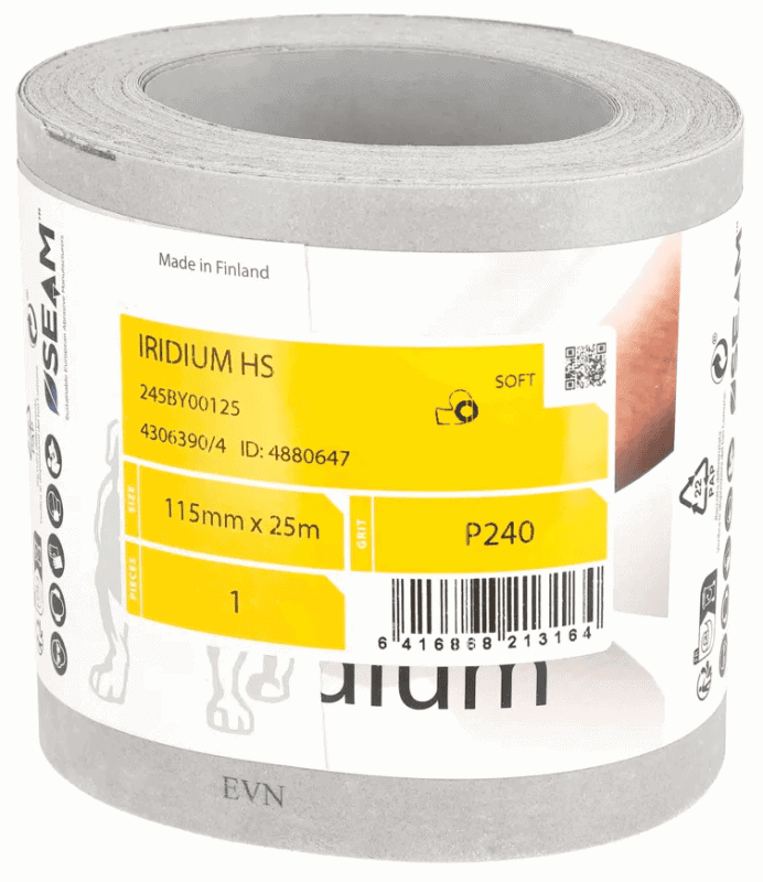 Preview: Mirka® Iridium® HS Schleifrolle 245BY00118, 115 mm x 25 m, P180, Kletthaftend, Mit Keramik- und Aluminiumkorn