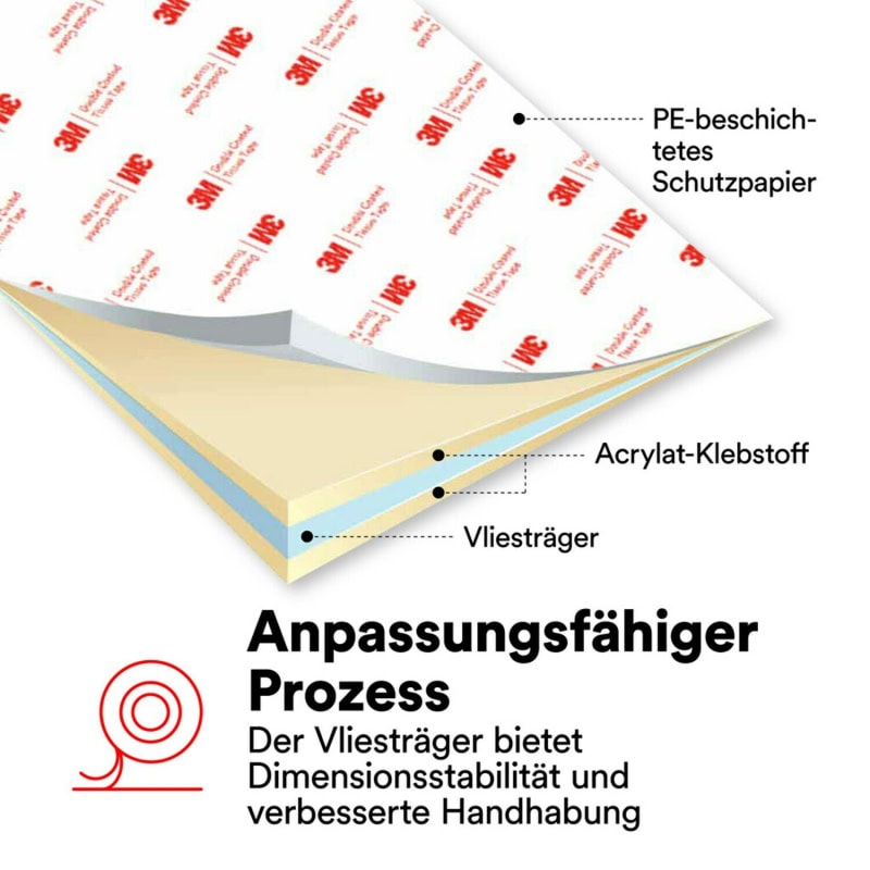 Preview: 3M™ Doppelseitiges Vliesklebeband 56412, 1000 mm x 50 m, 0,12 mm, Transparent, Lösemittelfrei, Für Verklebungen mit hoher Oberflächenenergie