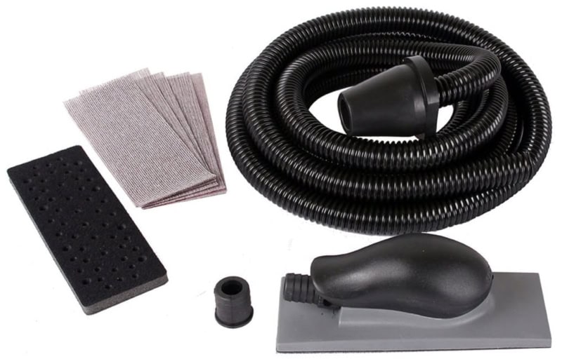 Preview: Mirka® Handschliff Starter Kit KIT001HAND, 70 x 198 mm, Medium, 22 Löcher, Grau, Kletthaftend, Handblock mit Absaugschlauch und Abranet® Gitternetzschleifstreifen 70 x 198 mm