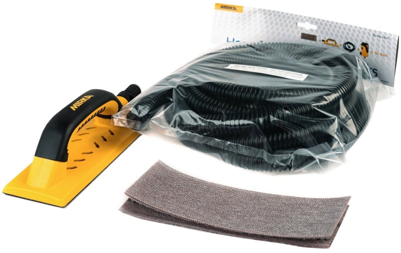 Preview: Mirka® KIT01HANDY, 80 x 230 mm, Medium, 55 Löcher, Gelb, Kletthaftend, Handblock Handy mit Absaugung und Bügelgriff