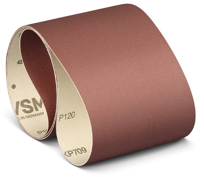 Preview: VSM ALUMINIUMOXID KP709 733062, 150 mm x 7800 mm, A, P120, F-Papier, Ausführung (E13), Rot-braun, Schmalband mit Aluminium, Für Edelstahl und Superlegierungen