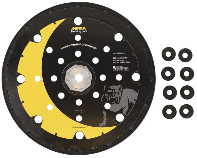 Preview: Mirka® MIW9514312, Ø 225 mm, Inkl. 8 Schrauben, Kein Gewinde, Hart, 25 Löcher, Kletthaftend, Schleifteller für Lochsysteme: 25-fach gelochte, Multilochung und Gitternetzscheiben