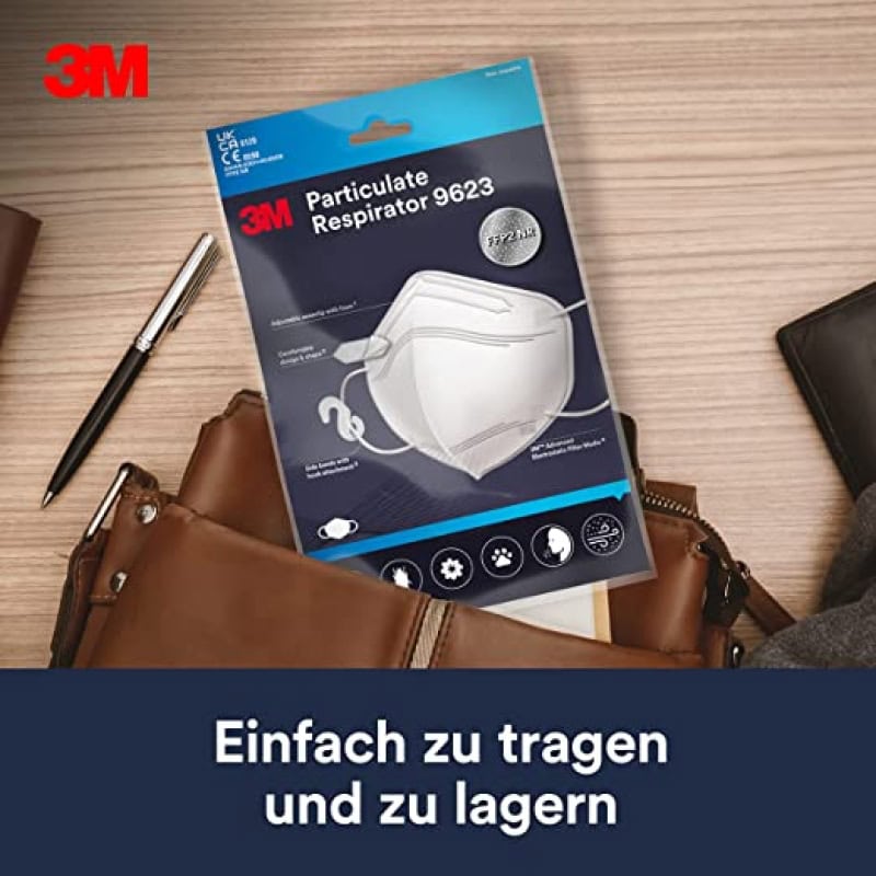 Preview: 3M™ Atemschutzmaske 9623-3 FFP2 NR D, 3er Pack, Einzelhandels Variante, Ohrschlaufen mit Hakenverschluss, Hygienisch dreifachverpackt, Pandemiemaske