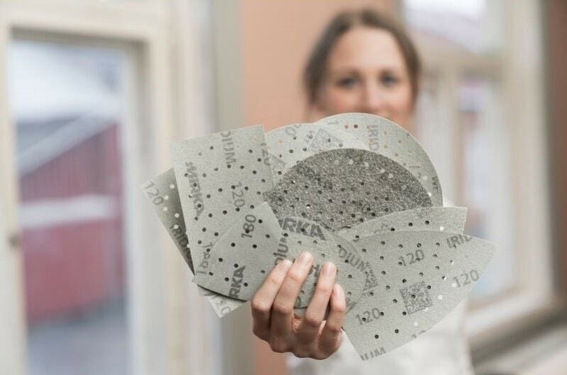 Preview: Mirka® Iridium® Schleifscheiben Testkit SEYIRIDIUM150L, Ø 150 mm, 2x P40, P80, P120, P180, P240, P320, Multilochung, Kletthaftend, Schleifscheibe mit Keramik- und Aluminiumkorn