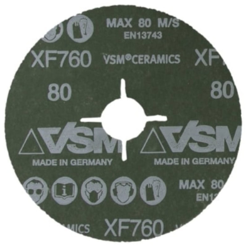 Preview: VSM CERAMICS XF760 731290, Ø 180 mm x ø 22,23 mm, P60, 4-fach Schlitz Ausführung (S1E), 8.500 U./Min., Fiberscheibe mit Selbstschärfenden Keramikkorn, Für unlegierten Stahl und Edelstahl