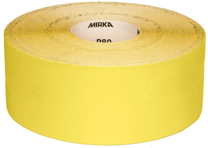Preview: Mirka® Abrasive Yellow Basic Schleifrolle 1651100140Y, 115 mm x 50 m, P40, Ohne Haftung, Aluminiumkorn