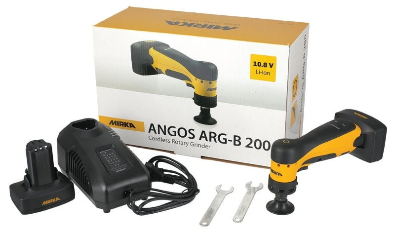 Preview: Mirka® ANGOS Akku Winkelschleifer ARG-B 200 8991100311, Ø 50 mm, Quick Lock Gewinde, Ohne Absaugung, Akku: 10.8V 2.5Ah, 0,4 PS / 300 Watt