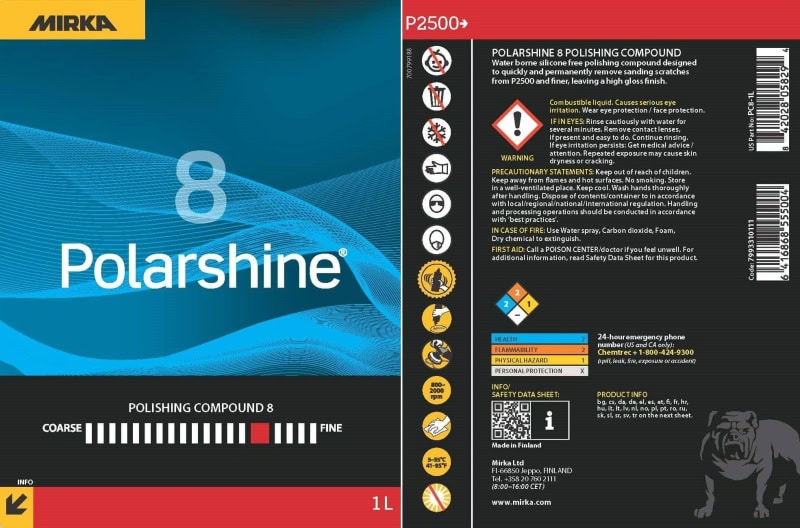 Preview: Mirka® Polarshine 8 7993310511, 5 Liter, Mittelfeine Politur für einen besonders hohen Glanzgrad durch sehr feine Schleifkörner