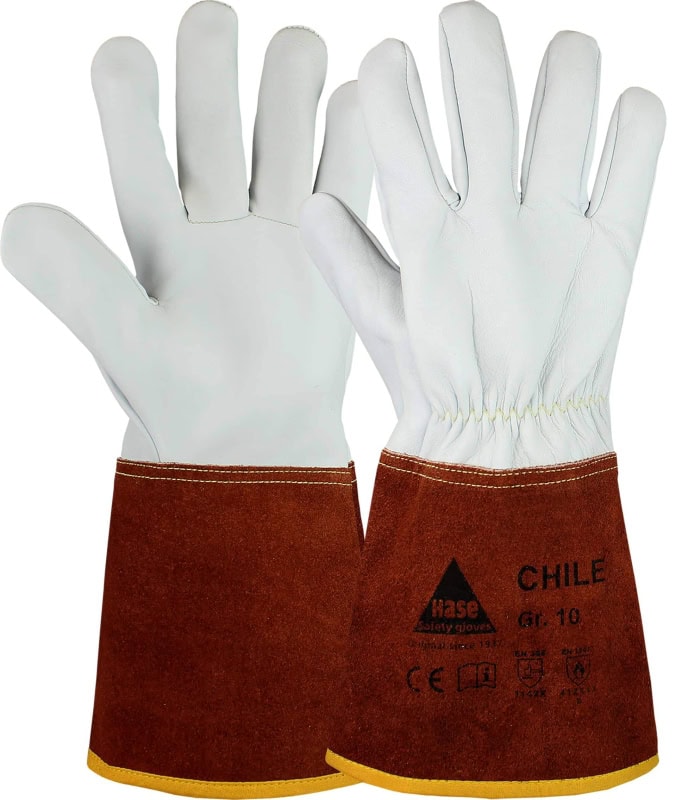 Preview: Hase Safety Gloves® CHILE 403840-8, Größe 8, Typ B, Kat. II, Natur/Dunkelbraun, Schweißerhandschuh für leichte Schweißarbeiten