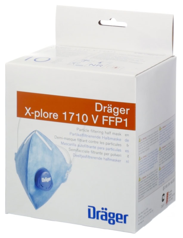 Preview: Dräger® X-plore® 1710V FFP1 NR D Atemschutzmaske / Partikelmaske 3951081, Universalgröße, Ausatemventil, Hygienisch einzelverpackt, Wirksamer Schutz gegen Stäube und Partikel bei hohem Tragekomfort