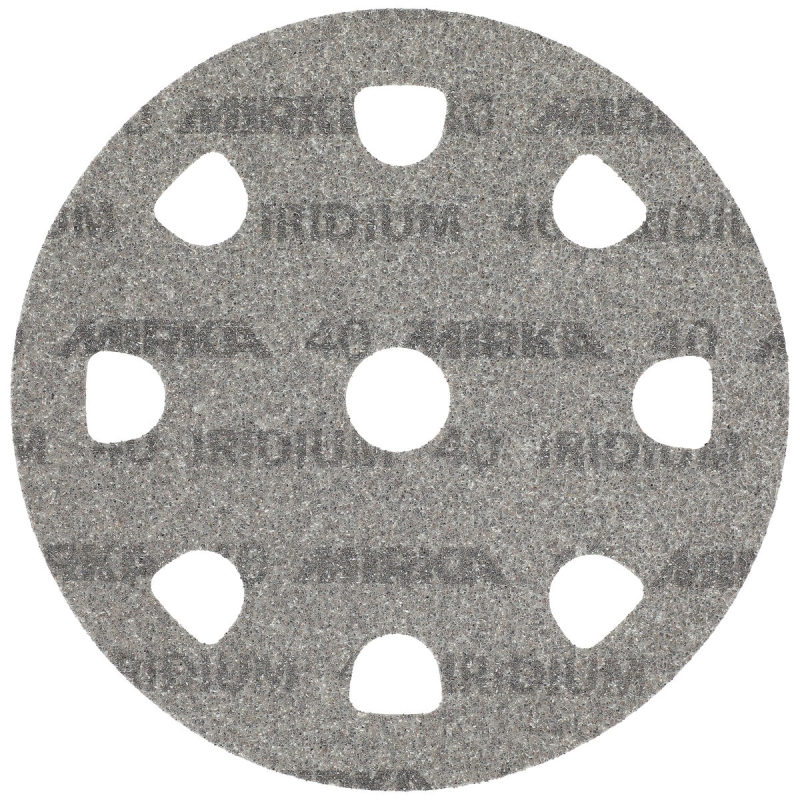Preview: Mirka® Iridium® STYRO Schleifscheiben 246CU02540, Ø 225 mm, P40, 9-fach Gelocht, Kletthaftend, Schleifscheibe mit Keramik- und Aluminiumkorn für den Styropor Schliff
