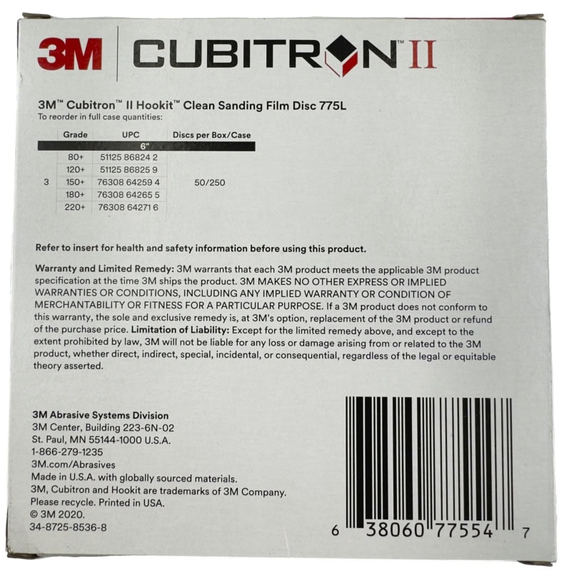 Preview: 3M™ Cubitron™ II Hookit™ Schleifscheibe 775L Multipack 77554, Ø 150 mm, 3x 80+, 3x 120+, 3x 150+, 3x 180+, 3x 220+, Multilochung, Kletthaftend, Filmscheibe mit Präzisions-Keramikkorn