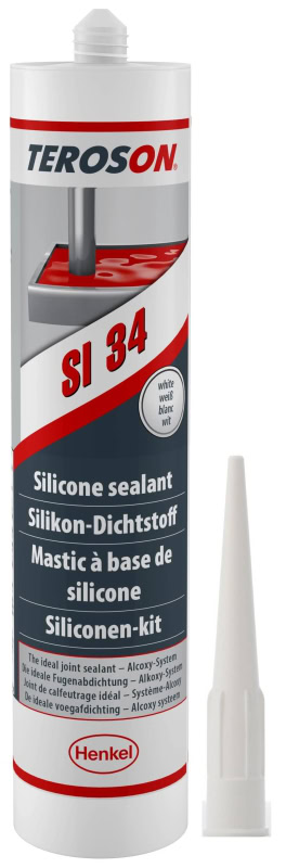 Preview: Henkel™ Teroson® SI 34 Alkoxy Silikon Kleb- und Dichtstoff, 300 ml, Weiß,  Fließend, 1K, 2267616, Für universelle Anwendung