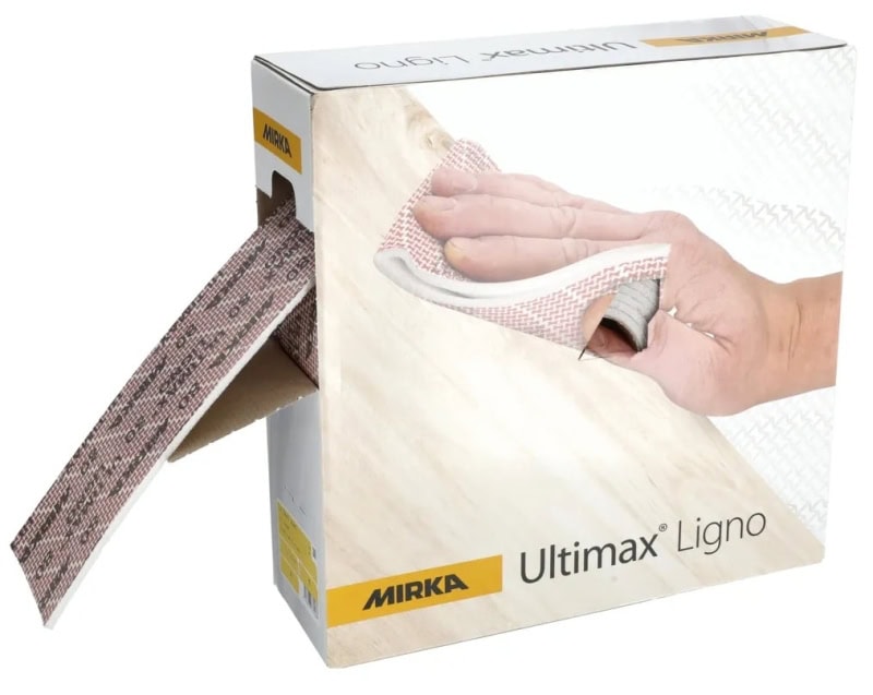 Preview: Mirka® Ultimax® Ligno Soft Handpads UL12706315, 115 mm x 125 mm, P150, A + K, Weich, Ungelocht, Ohne Haftung, 130 Stück auf der Rolle, Perforierte einseitige Latex Papier Handschleifpads mit Keramik- & Aluminiumkorn, Ideal für Holzschleifarbeiten