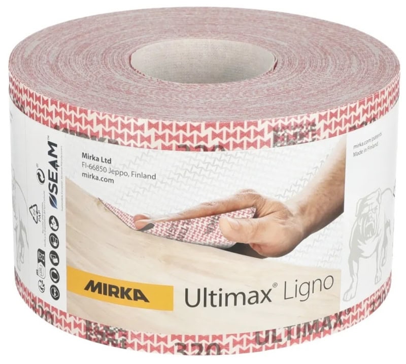 Preview: Mirka® Ultimax® Ligno Schleifrolle UL67200160, 115 mm x 50 m, P60, Ungelocht, Kletthaftend, Latex Papierschleifrollen mit Keramik- & Aluminiumkorn, Ideal für Holzschleifarbeiten