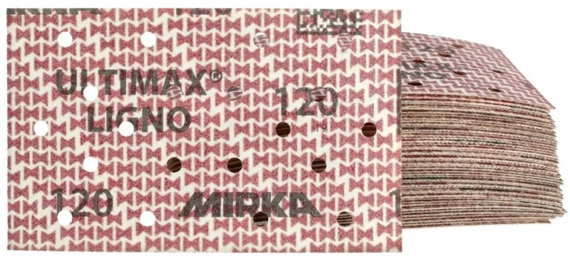 Preview: Mirka® Ultimax® Ligno Schleifstreifen UL6BK05040, 81 mm x 133 mm, P40, Multilochung, Kletthaftend, Latex Papierschleifstreifen mit Keramik- & Aluminiumkorn, Ideal für Holzschleifarbeiten