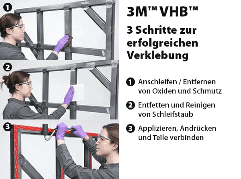 Preview: 3M™ VHB™ 4910F/STARTER, Transparente Materialien VHB™ Klebeband Starter Set - Rollenmaß: 19 mm x 11 m, 1 mm, Transparent - Teile: [1x 4910F/IPS, 1x 7447ST, 5x VHBTUCHST, 1x RAK-GOLD, 1x VHBANL, 1x SEYKL]