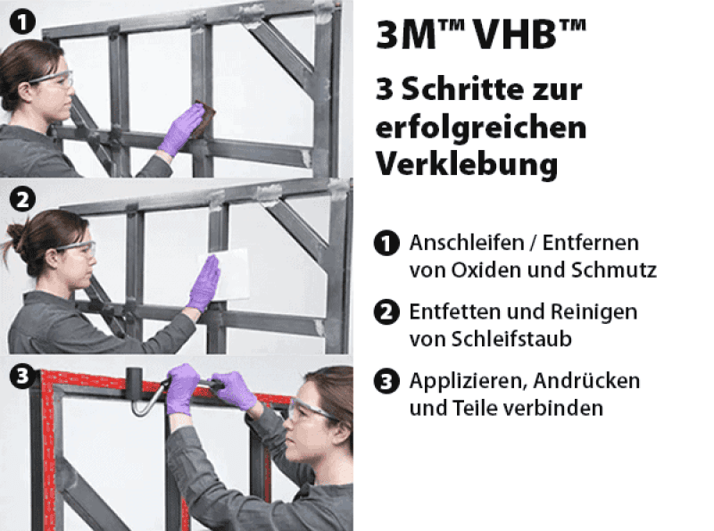 Preview: 3M™ VHB™ 4910F/TEST, Transparente Materialien VHB™ Klebeband Test Set - Rollenmaß: 19 mm x 3 m, 1 mm, Transparent - Teile: [1x 4910F193, 1x 7447ST, 3x VHBTUCHST, 1x RAK-GOLD, 1x VHBANL, 1x SEYKL]