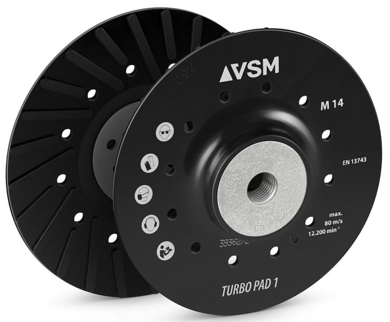 Preview: VSM TURBO PAD 1 731306, Ø 180 mm, M14 Gewinde, Schwarz, Hart, Stützteller mit Kühlrippen für Fiberscheibenscheiben mit Ø 22 mm Zentrieransatz für den VSM Winkelschleifer