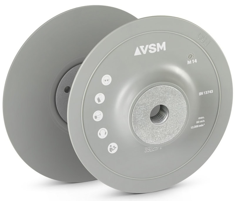 Preview: VSM 790893, Ø 115 mm, M14 Gewinde, Schwarz, Mittelhart, Universal Stützteller für Klettscheiben mit Ø 22 mm Zentrieransatz für den VSM Winkelschleifer