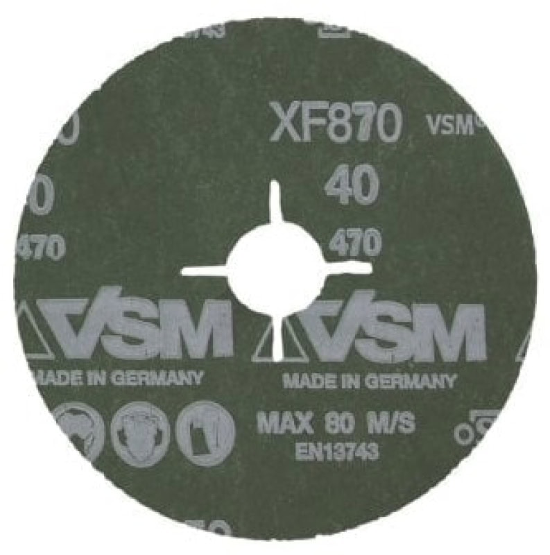 Preview: VSM CERAMICS XF870 731263, Ø125 mm x ø22,23 mm, P40, 4-fach Schlitz Ausführung (S1E), 12.200 U./Min., Fiberscheibe mit Keramikkorn, Für Edelstahl und andere Werkstoffe